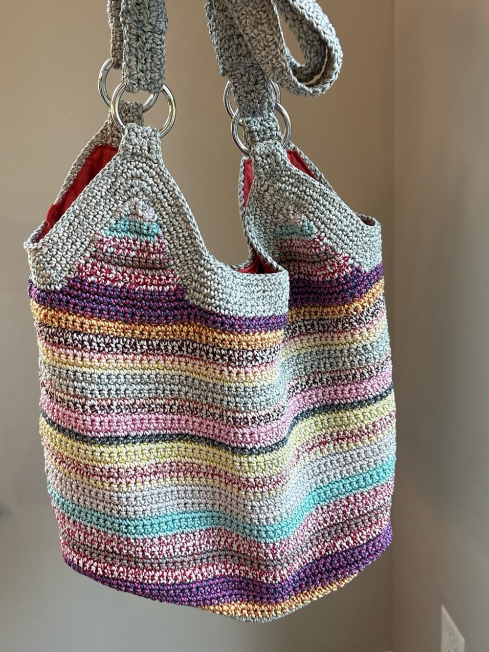 The Sak Multicolor Stripes Crochet Shoulder Bag Vintage Y2K